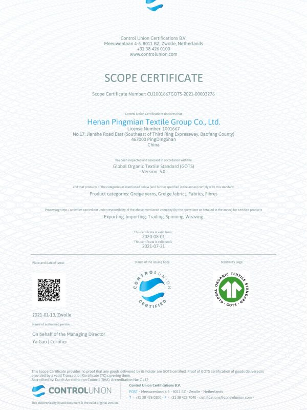 Organic Cotton Certificate